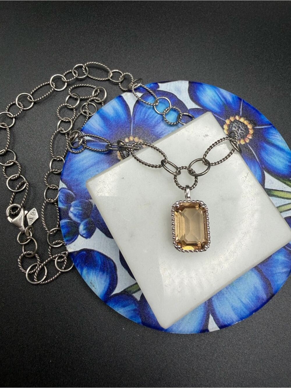 925 SAI Sterling Silver Chain Cable Link pendant necklace  #S09 glass citrine ?